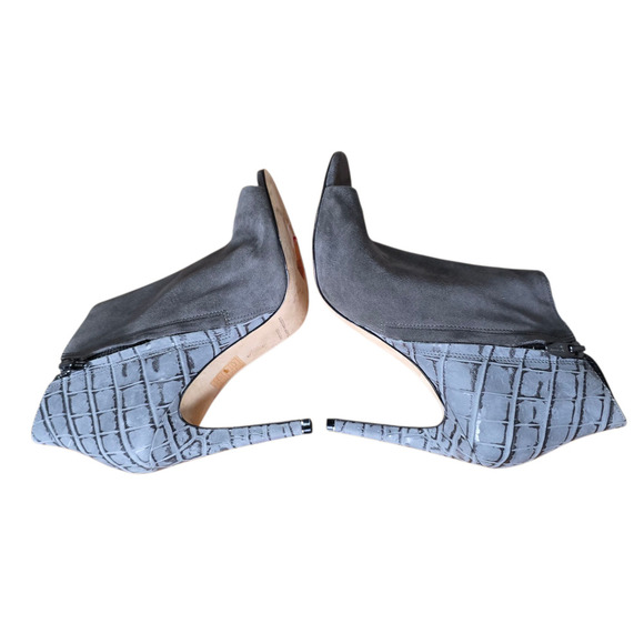 SIGERSON MORRISON Maitee Gray Suede Croc Print Open Toe Heels Booties 8B - Picture 6 of 9